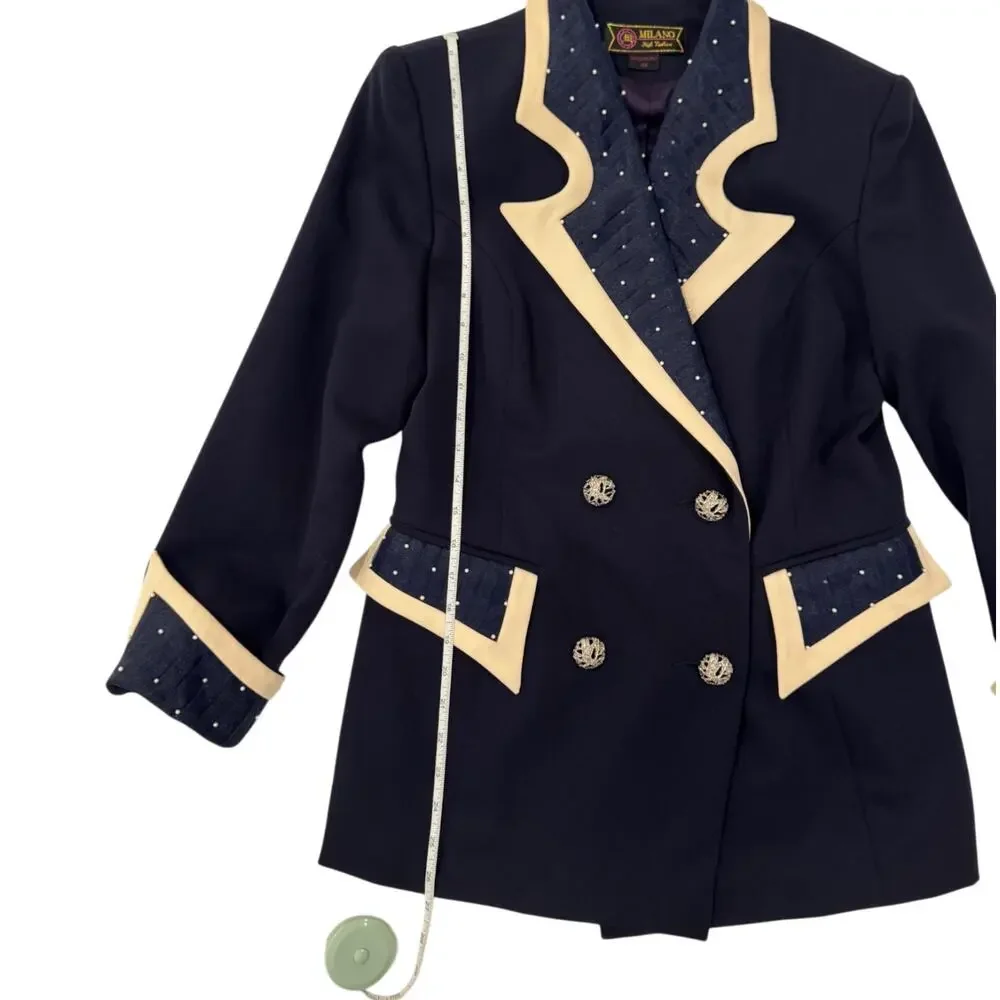 Milano High Fashion Vintage Blazer Pearl Navy Women's 40 Regencycore Royalcore - Picture 5 of 13